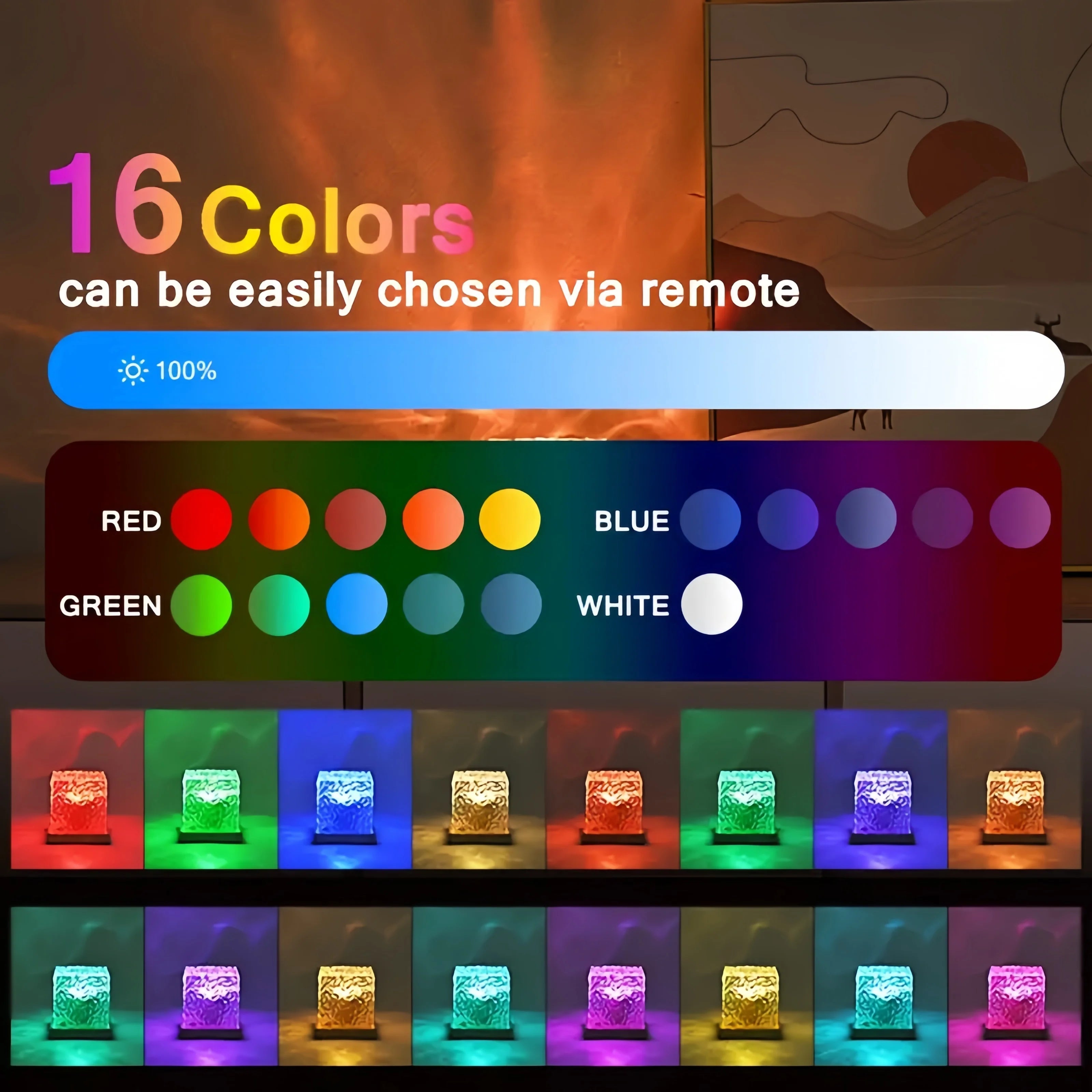 16-Color Water Ripple Projector Lamp – Rotating Ocean Wave LED Night Light with Remote Control