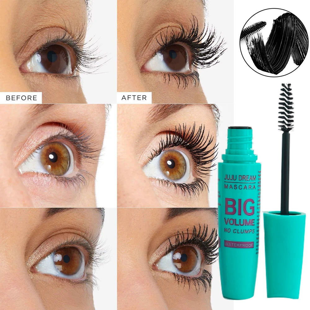 **« Mascara noir épaississant – Longue tenue, volumisant avec fibres et brosse spirale 360° »**