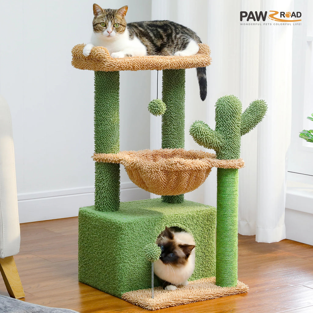 4-in-1 Cat Tree – Cat Condo, Hammock, Scratching Post & Top Perch
