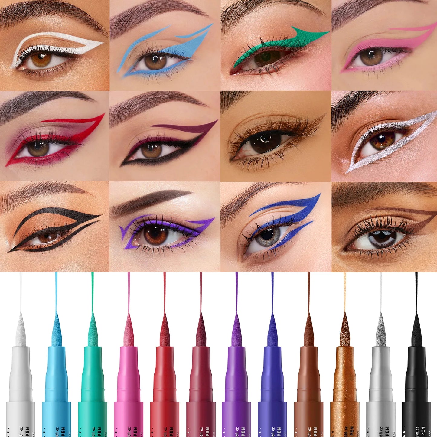 Stylo Eyeliner Liquide – 12 Couleurs, Pointe Ultra-Fine, Lisse, Facile à Appliquer, Séchage Rapide, Anti-Bavure