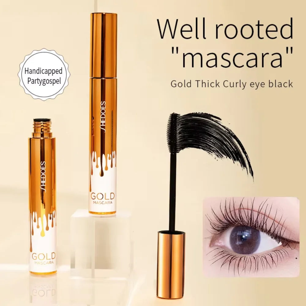 Mascara épais et recourbant noir et or waterproof anti-bavure longue tenue brosse fine
