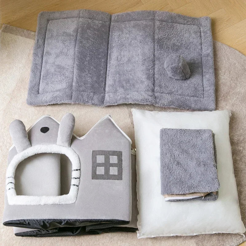 Foldable Cozy Pet House Bed – Warm Cave Bed for Small Dogs & Cats