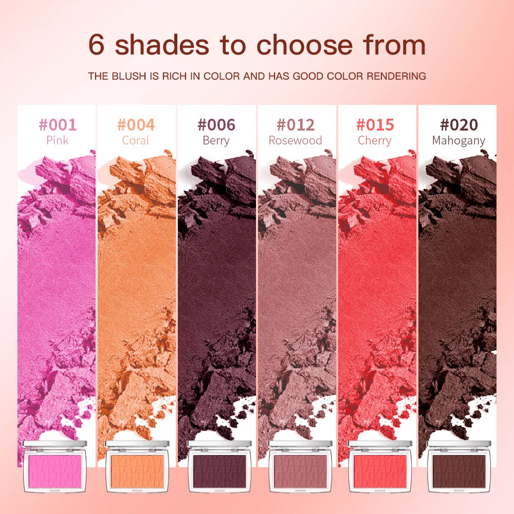 Palette de Blush Mat Embossé — Teinte Rosée, Poudre Blush Visage, Haute Pigmentation, Rose Corail pour Joues, Texture Lisse, Cosmétiques