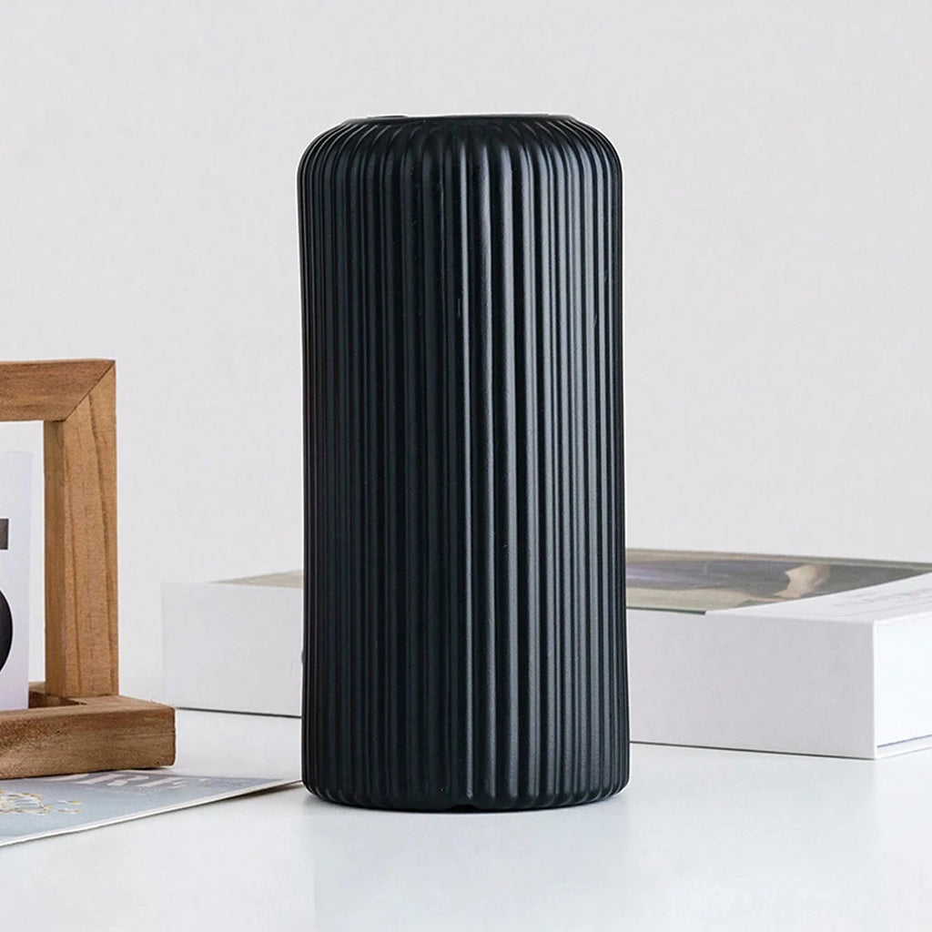 Striped Decorative Vase – Ceramic-Look Flower Vase for Modern Home Decor