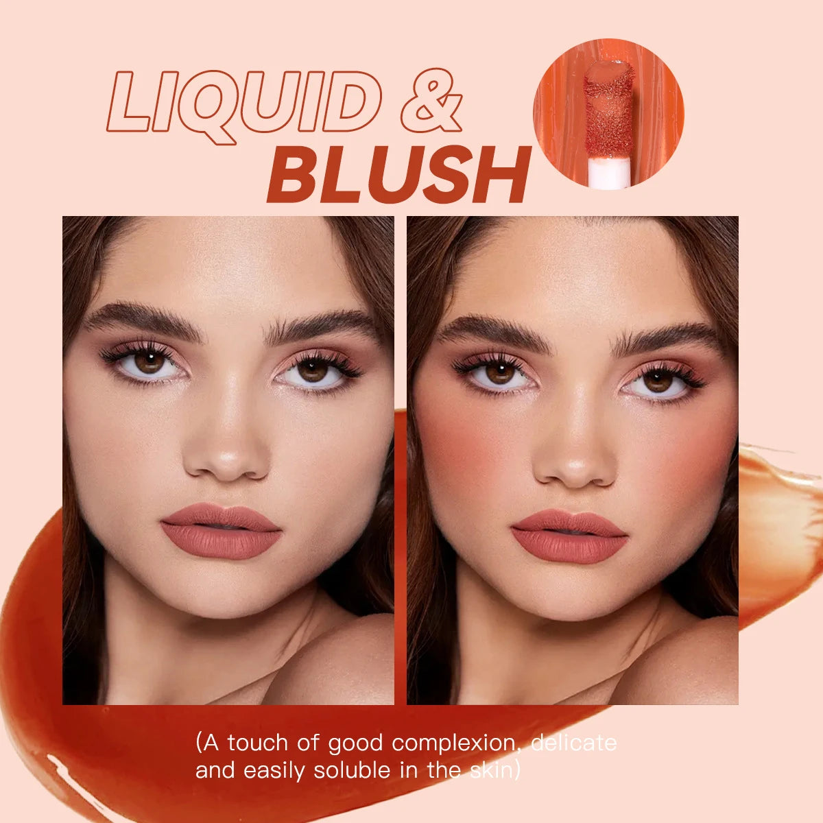 Blush liquide lisse – Hydratant, longue tenue, facile à colorer – Léger et confortable, application facile, teint rosé naturel