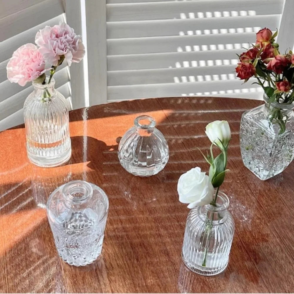 Mini Glass Vase Set – Transparent Hydroponic Flower Vases for Floral Arrangements & Home Decor