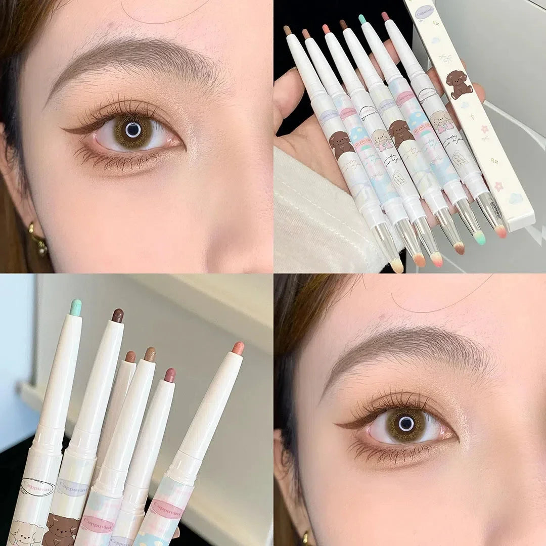 Gel eyeliner nacré raisin avec pinceau estompeur, texture soyeuse, brun thé, rose, ver à soie, crayon eyeliner waterproof