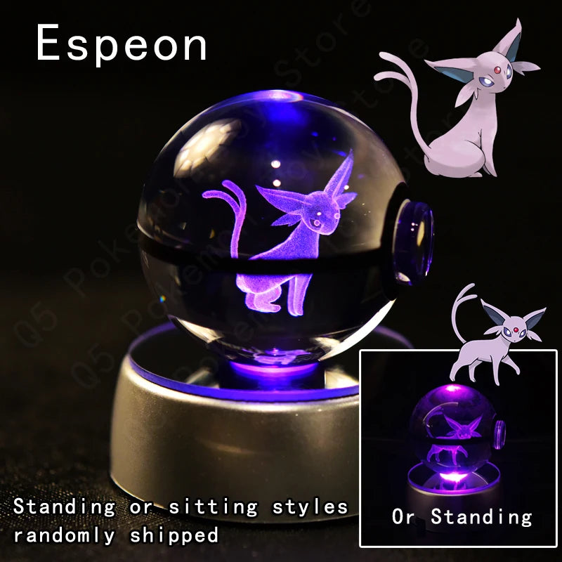 3D Pokémon Crystal Ball Night Light – Pikachu, Gengar & Mewtwo LED Glass Lamp