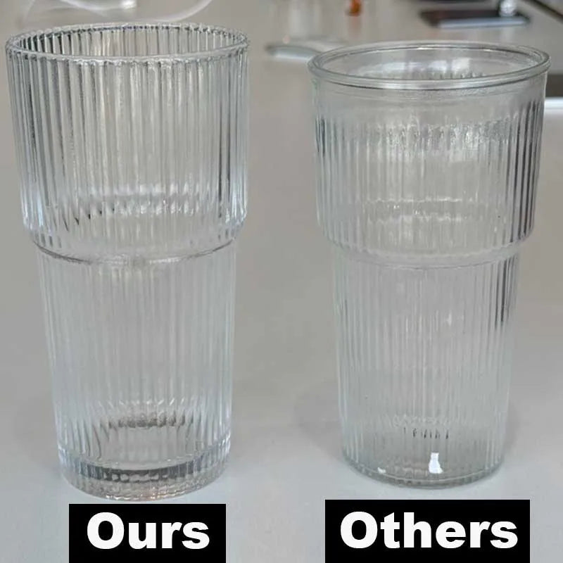 600ml Ribbed Glass Coffee Cup with Lid & Straw – Transparent Tumbler for Iced Coffee, Juice & Cold Drinks
