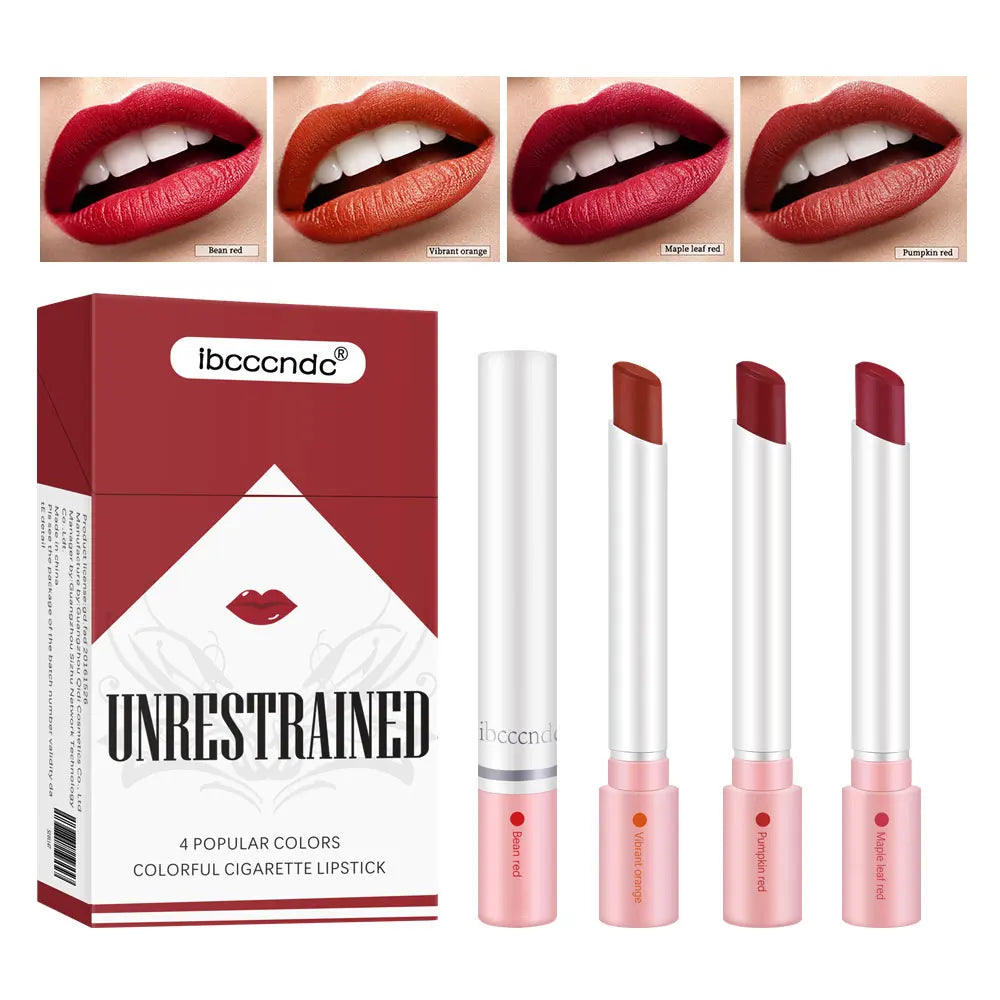 Coffret “Colors Cigarettes” 4 rouges à lèvres – Tenue longue durée et waterproof | Finition mate et transparente | Idéal comme cadeau de Saint-Valentin