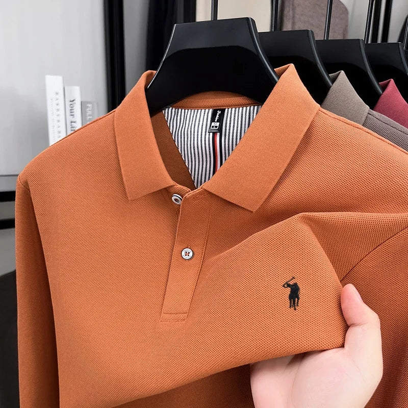 100% pur coton automne et hiver hommes mode sport marque brodé poney à manches longues POLO affaires t-shirt style décontracté