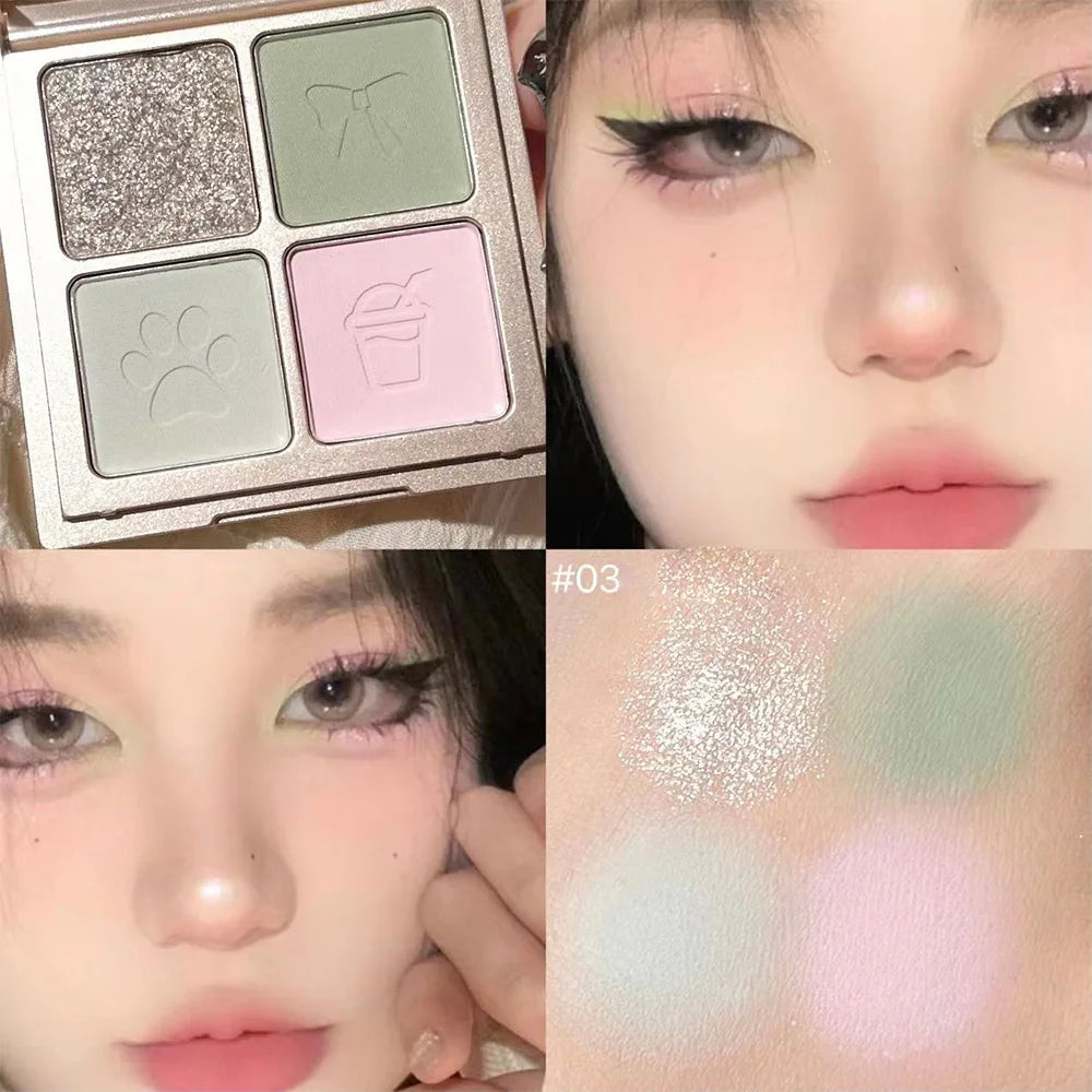 Palette de Fards à Paupières  4 Couleurs — Poudre Fine, Fini Mat, Palette Multicolore