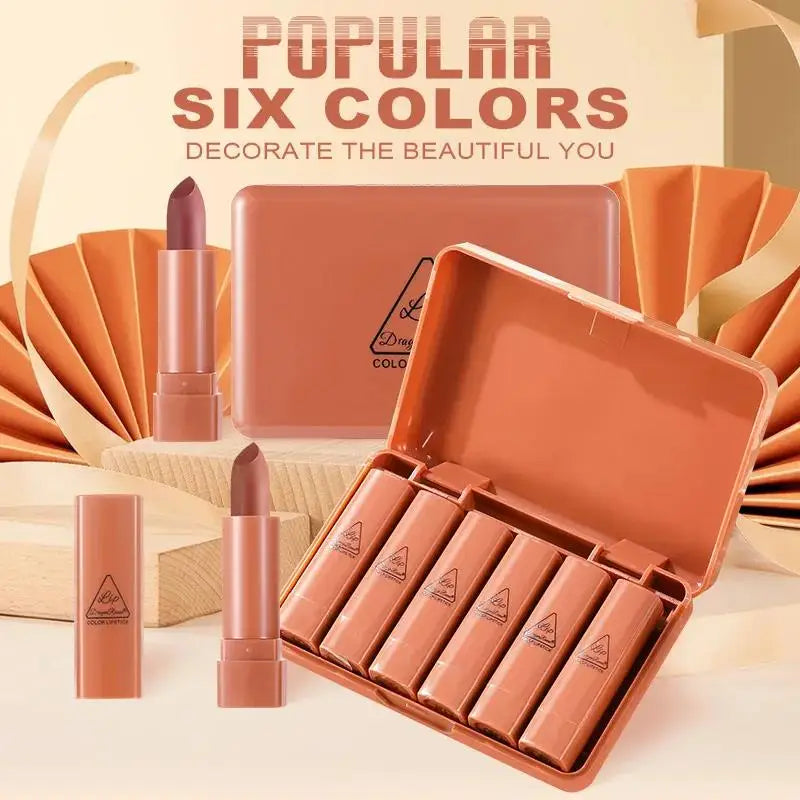 Set 6 Pièces Rouge à Lèvres Mat – Waterproof, Longue Tenue, Anti-Transfert, Application Facile, Couleurs Vibrantes