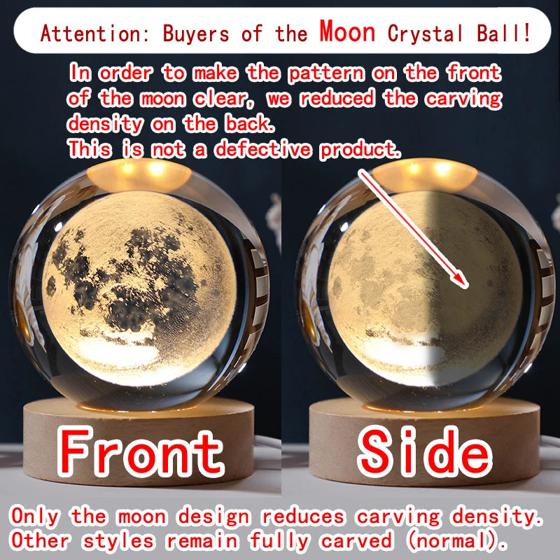 3D Crystal Ball Galaxy Lamp – LED Saturn & Moon Night Light for Bedroom Decor