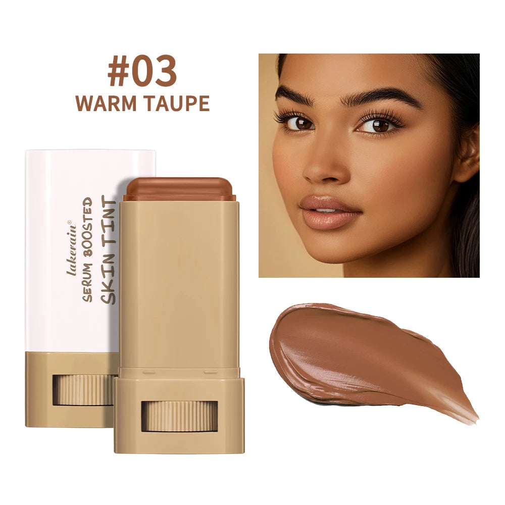 Fond de teint stick teinté – 6 couleurs, baume et sérum, effet lissant et repulpant, couvrance élevée, idéal pour les voyages, teinte bronzée
