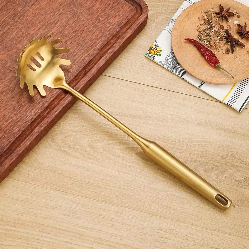 Gold Stainless Steel Soup Spoon Set (1–7 PCS) – Multifunction Noodle, Rice & Hot Pot Serving Spoon