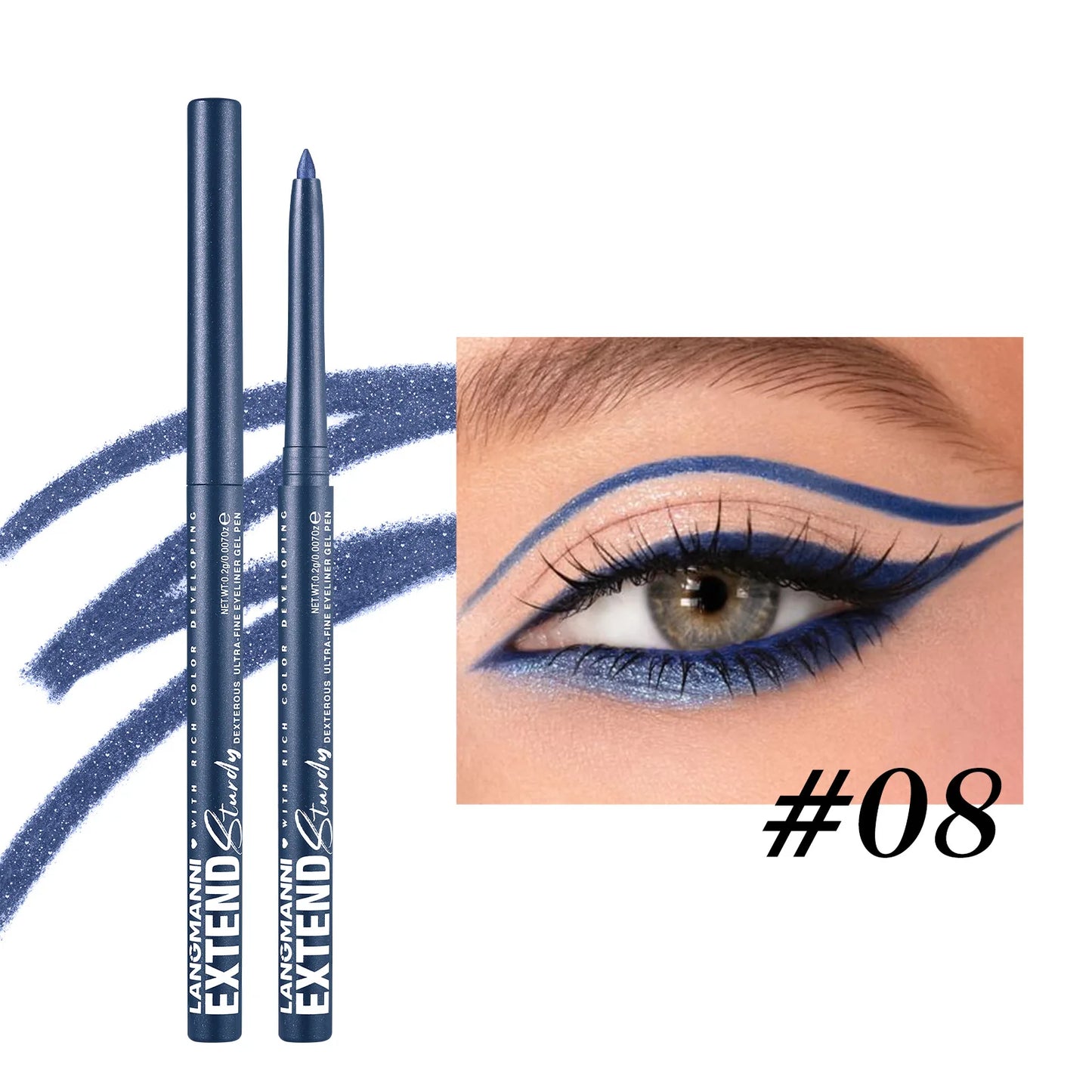 Crayon Eyeliner Gel Mat Pailleté — bleu et violet, lisse, waterproof, séchage rapide, longue tenue, maquillage des yeux