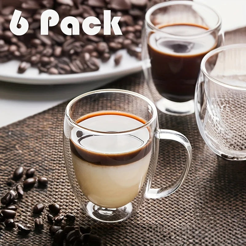 Double Wall Glass Coffee Mug with Handle – 350ml Insulated Cappuccino, Tea & Latte Cup (2/4/6 PCS)