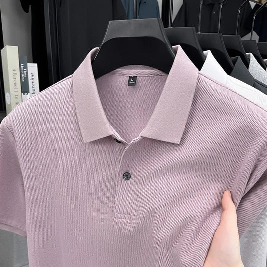 Polo à manches courtes pour hommes 100% coton confortable haut de gamme tempérament respirant décontracté été nouveau haut de couleur unie