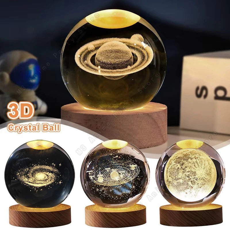 3D Crystal Ball Galaxy Lamp – LED Saturn & Moon Night Light for Bedroom Decor