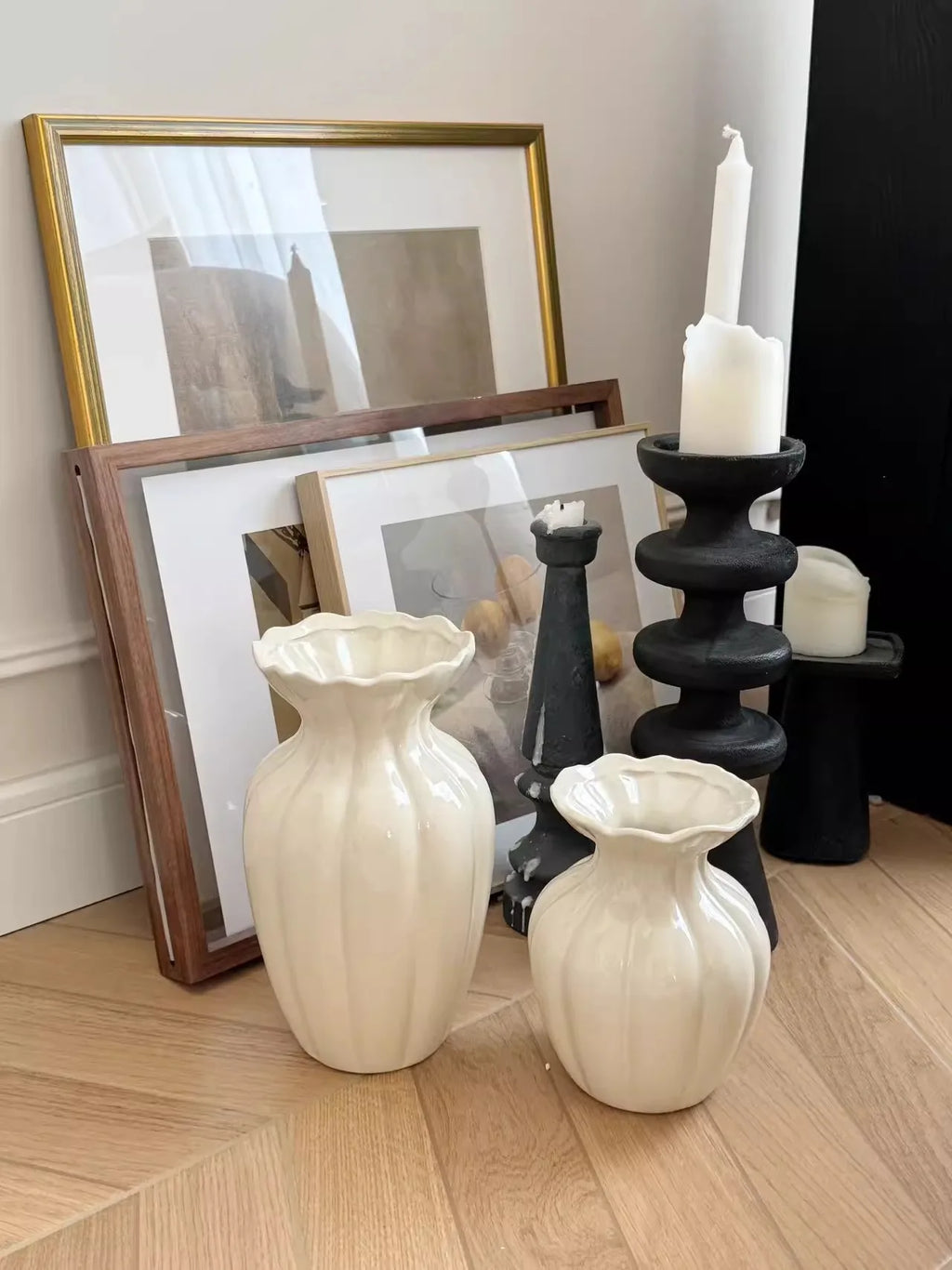 Luxury French Cream Ceramic Vase – Elegant Flower Holder for Home Decor