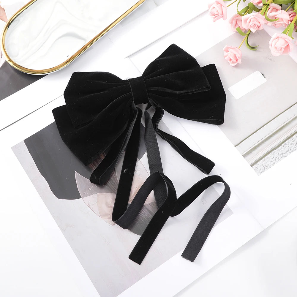 « Barrettes Femme – Nœud Velours, Noir & Rouge »