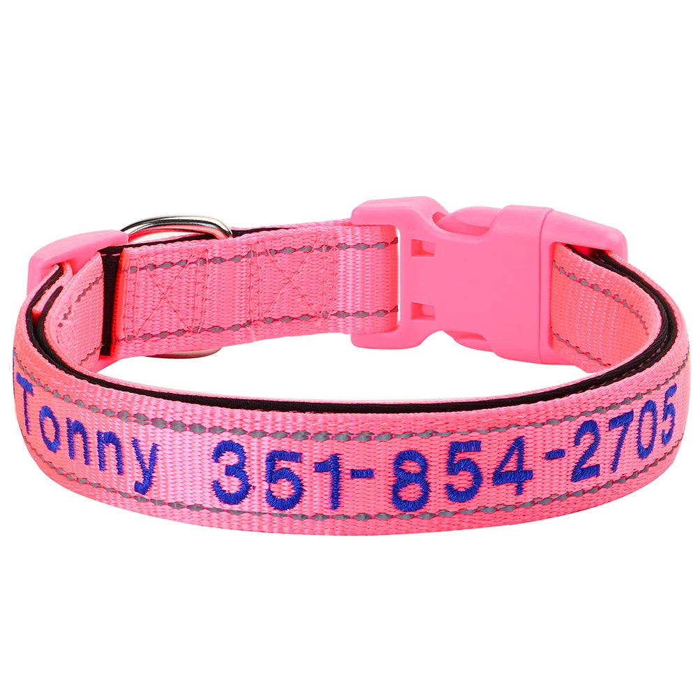 Personalized Embroidered Reflective Dog & Cat Collar – Custom Name & Phone ID