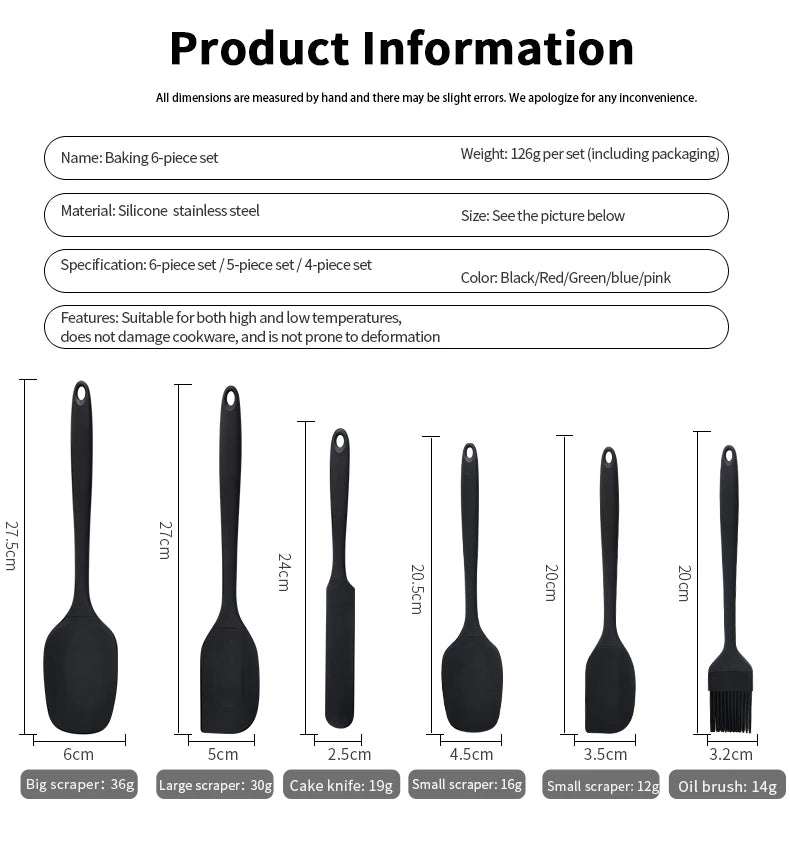 6-Piece Silicone Kitchen Utensil Set – Cream Scraper, Spatulas & Oil Brush Baking Tools Set