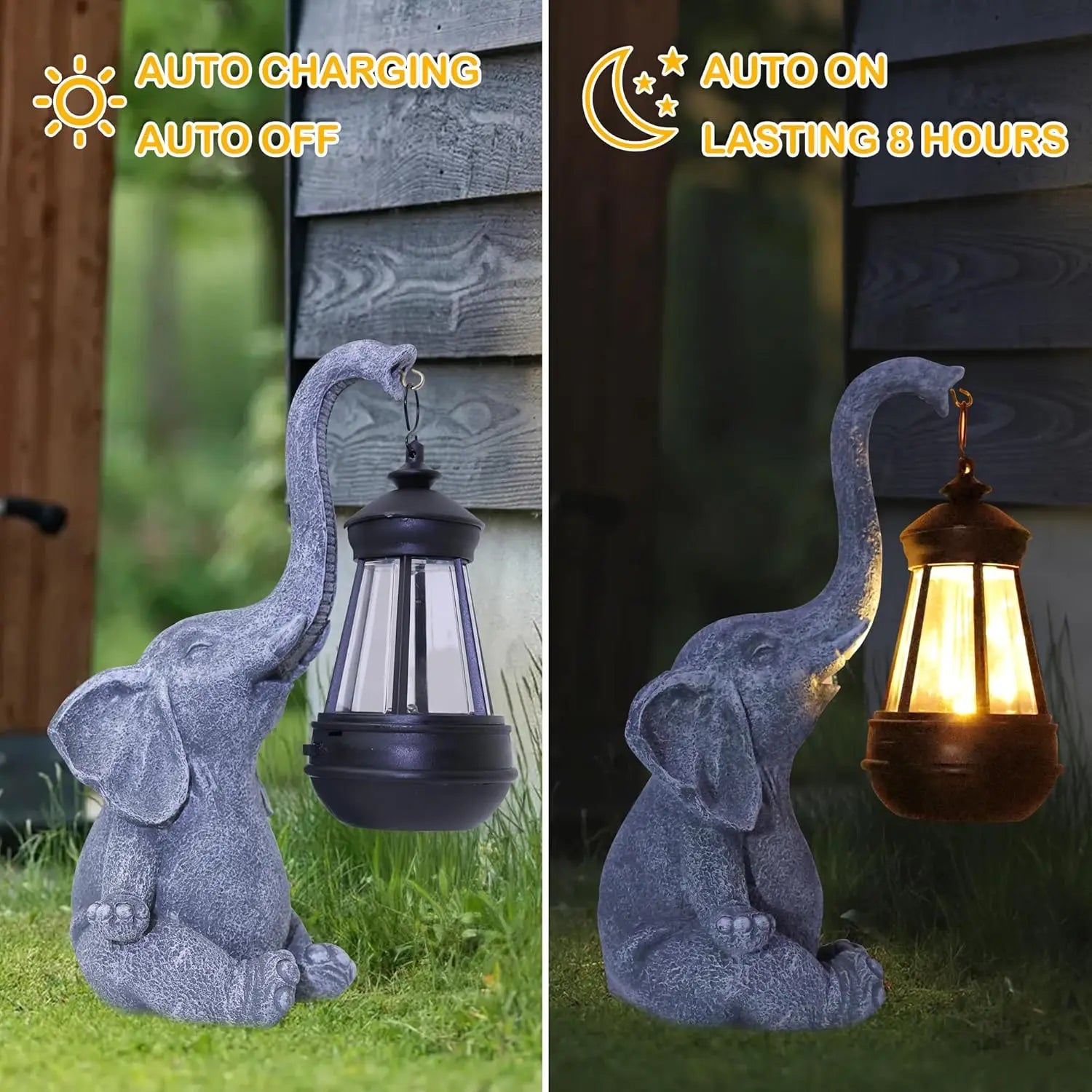Solar Elephant Garden Statue – Resin Elephant with LED Lantern