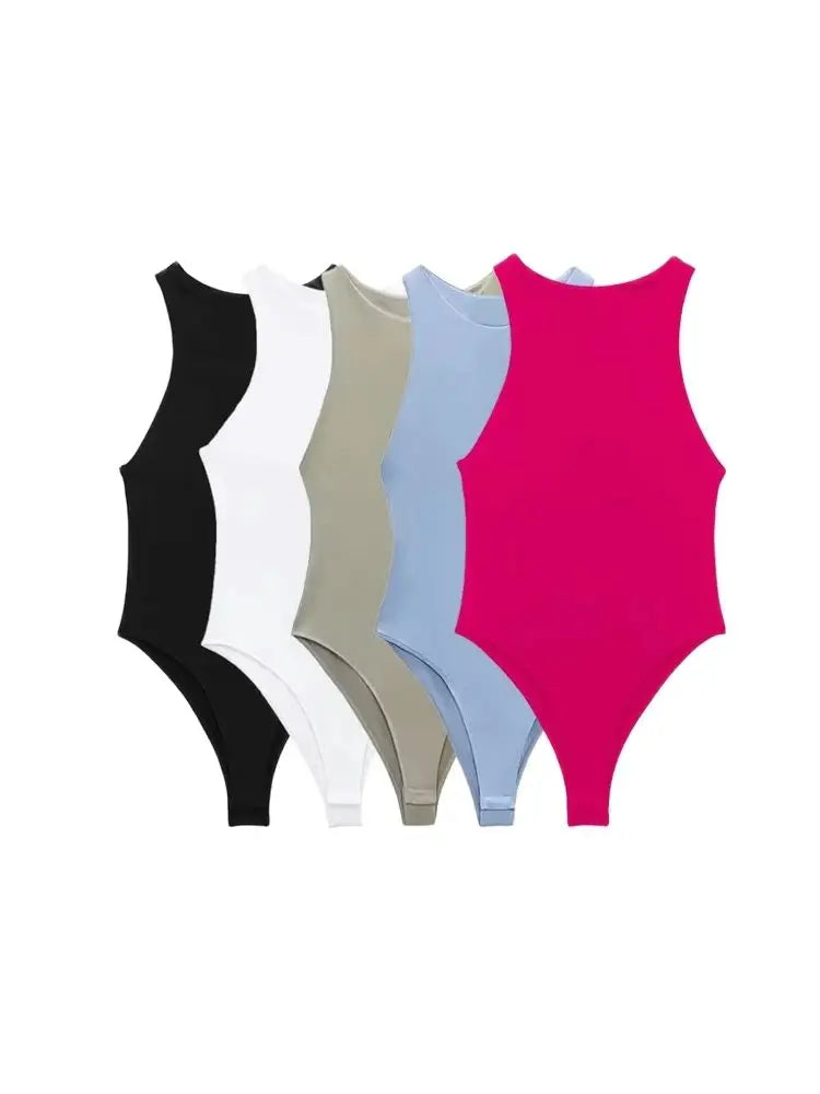 Body fashion pour femmes – Col halter et coupe skinny | Sans manches et sexy | Fermeture à boutons-pression | Combinaison (playsuit) féminine tendance