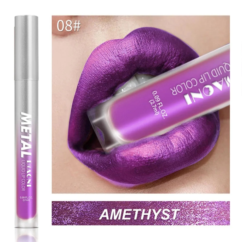 Rouge à lèvres liquide à brillant métallique, 12 couleurs, nacré, imperméable, brillant à lèvres, anti-taches, maquillage glamour pour les lèvres