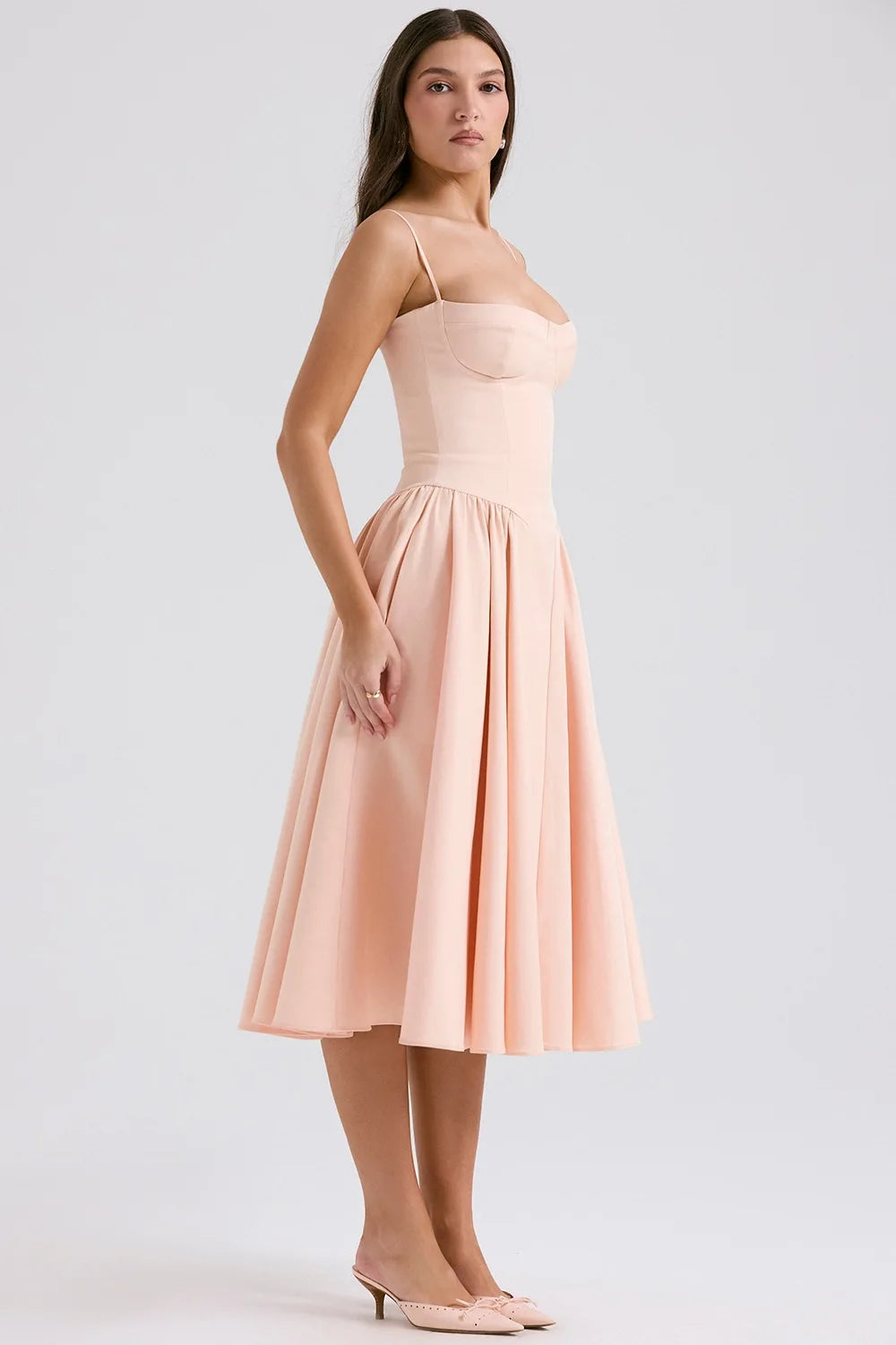 Robe Midi Florale Vintage Femme – Taille Haute, Coupe A-Line, Robe d’Été Verte