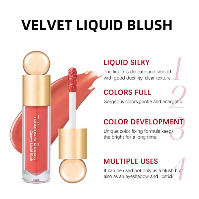 Blush liquide mat velours – Teinte orange pêche pour le visage, pigment longue tenue – Couleur naturelle pour joues, crème ombre à paupières, maquillage cosmétique