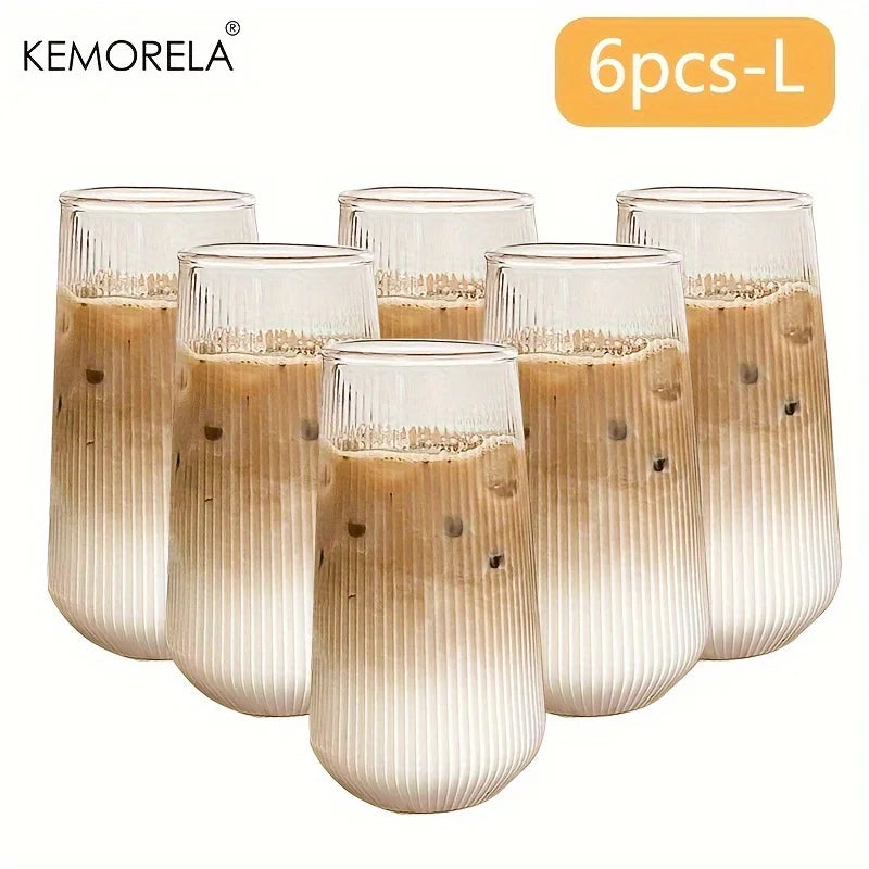 4/6-Piece Heat-Resistant Ribbed Glass Cup Set – Vertical Stripe Tumblers for Coffee, Tea, Juice & Wine