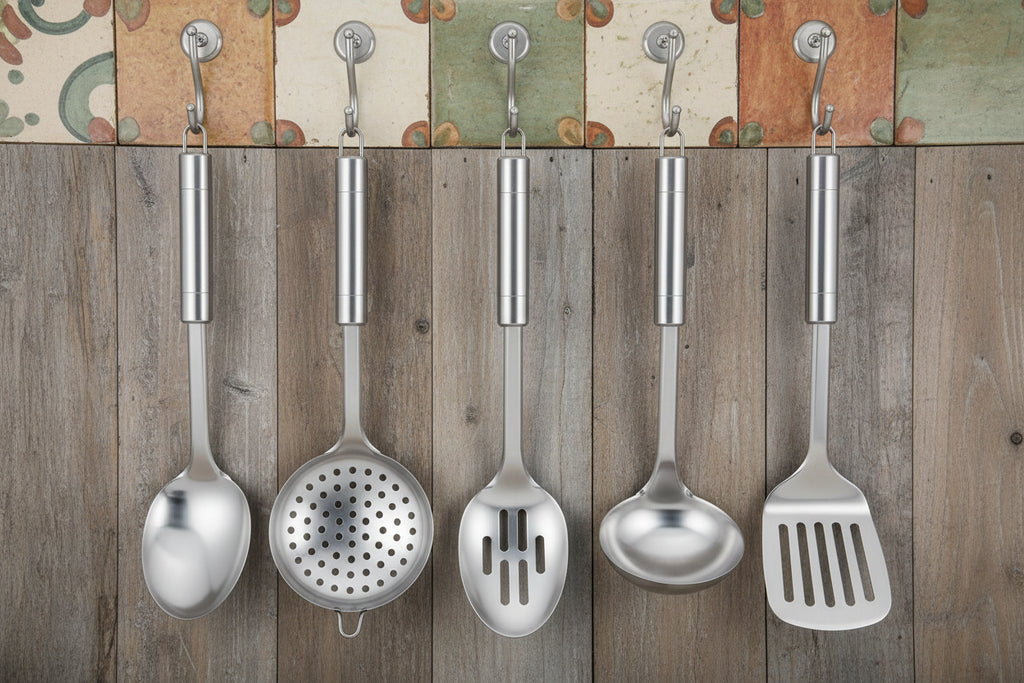 5-Piece Stainless Steel Kitchen Utensil Set – Heavy-Duty Cooking Spoons & Spatulas with Ergonomic Handles