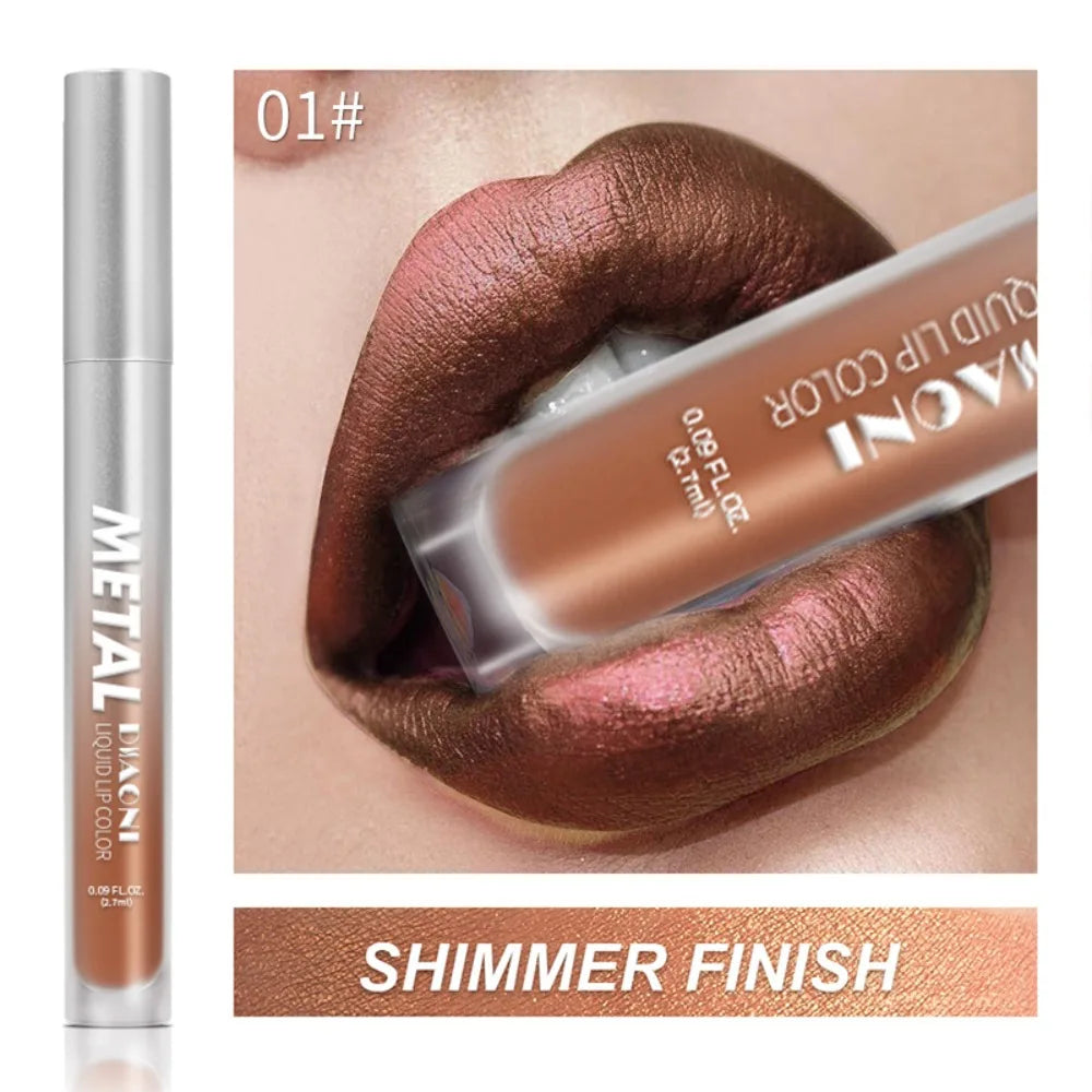 Rouge à lèvres liquide à brillant métallique, 12 couleurs, nacré, imperméable, brillant à lèvres, anti-taches, maquillage glamour pour les lèvres