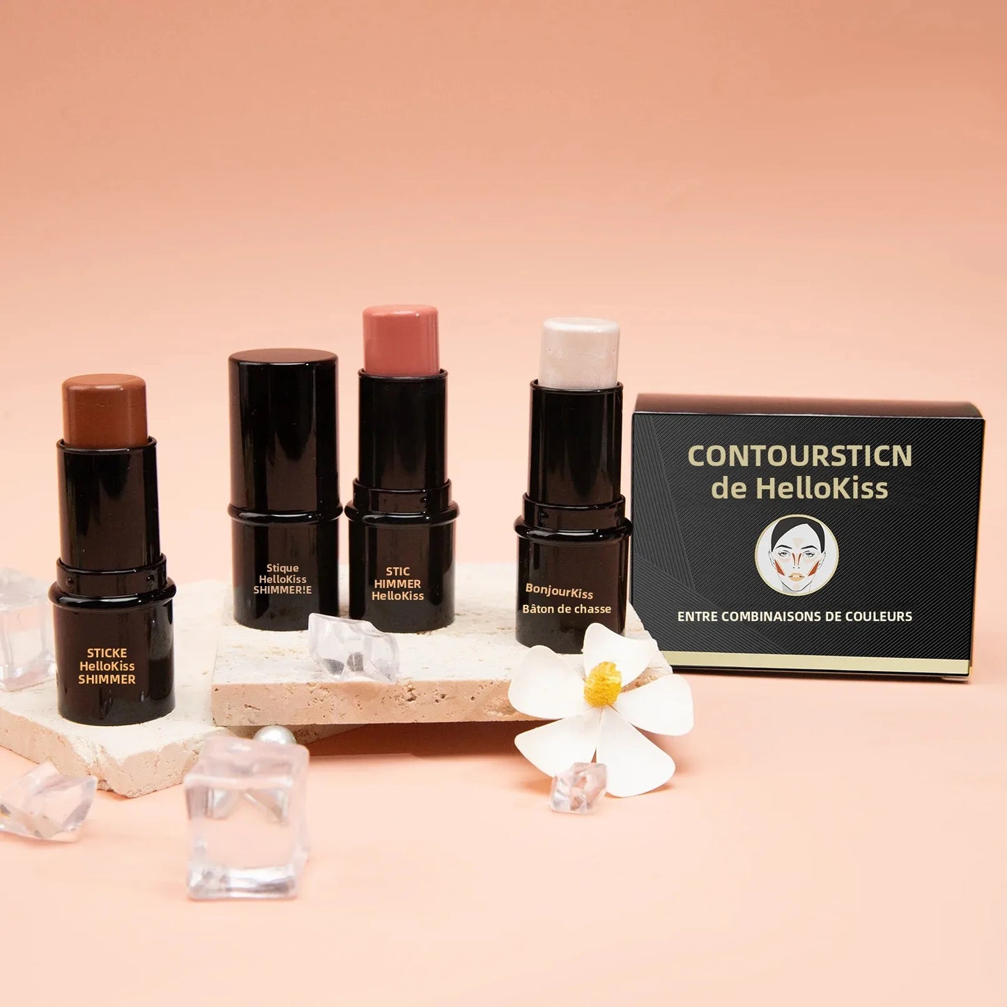 Set de 3 Correcteurs en Stick— Résistant à l’Eau, Contrôle du Sébum, Crème Multifonction pour Highlighter, Contour et Blush