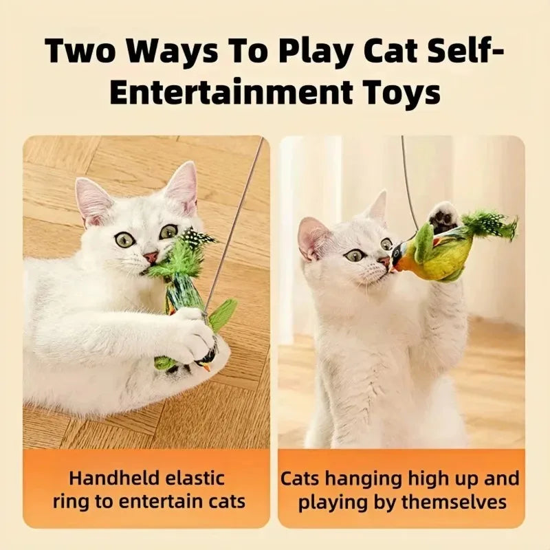 Interactive Chirping Bird Cat Toy with Elastic Rope