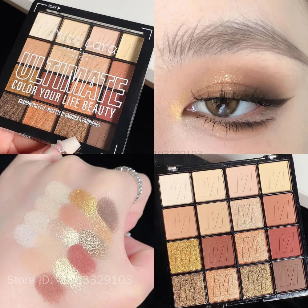 Palette fards à paupières  16 couleurs, été, longue tenue, waterproof, mats et nacrés, scintillant, maquillage yeux femmes