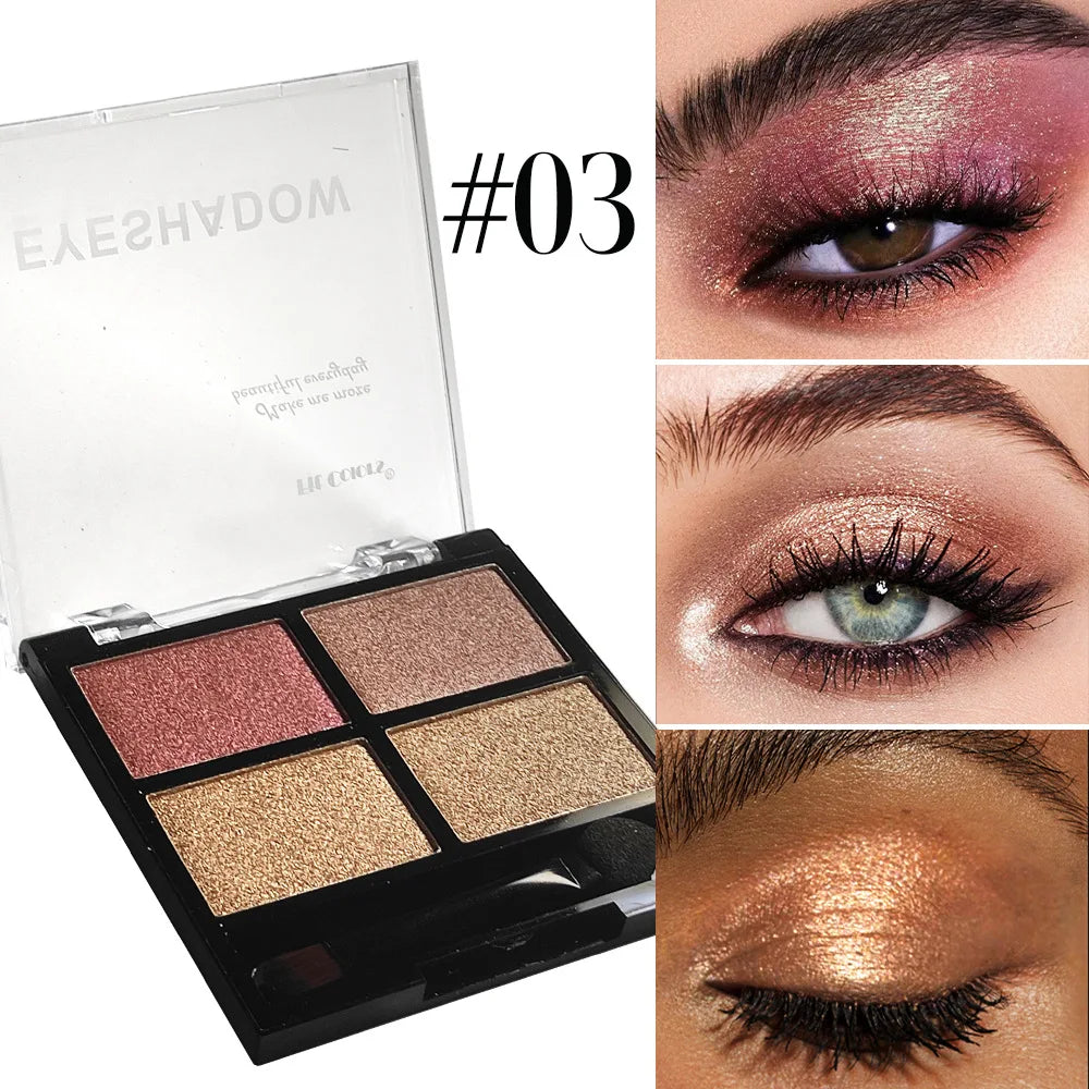 Palette fards à paupières 4 couleurs – Gris et noir smoky, mat et nacré, base illuminatrice avec applicateur