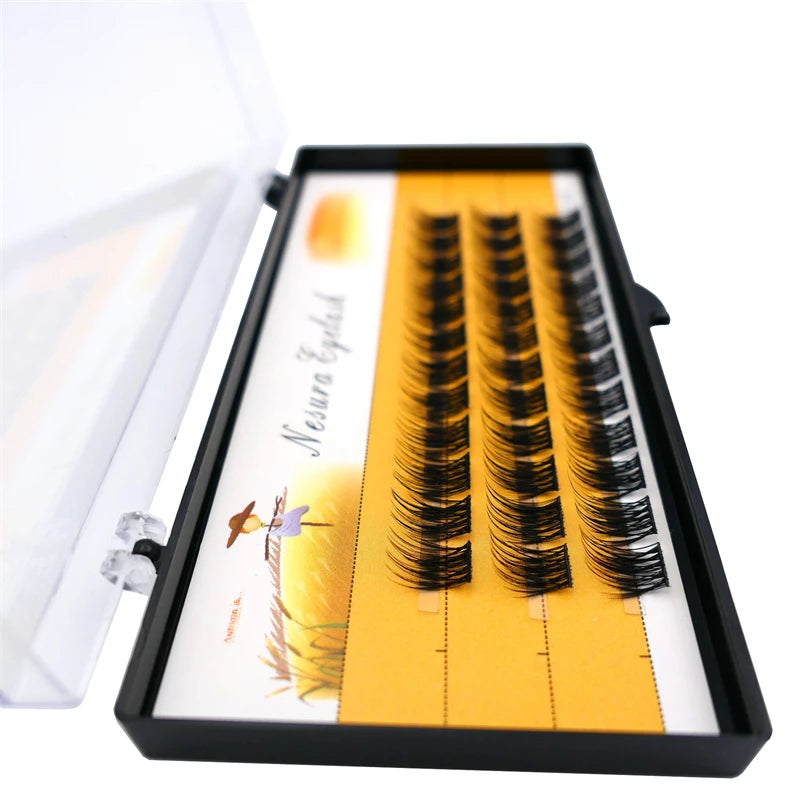 1 boîte de 36 grappes de cils segmentés – Cils 3D volumineux en C, naturels – Extensions de cils et outil de maquillage