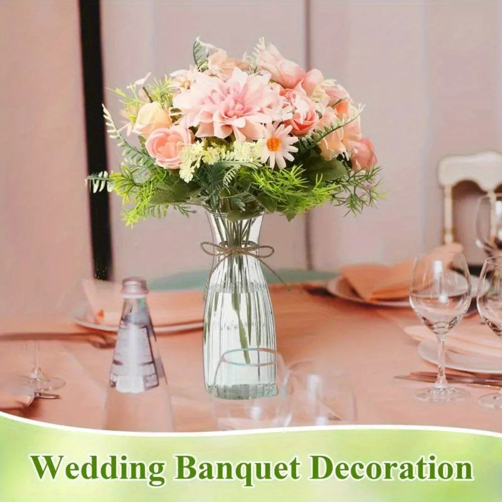 Clear Striped Decorative Vase – Modern Flower Vase for DIY Arrangements & Table Decor