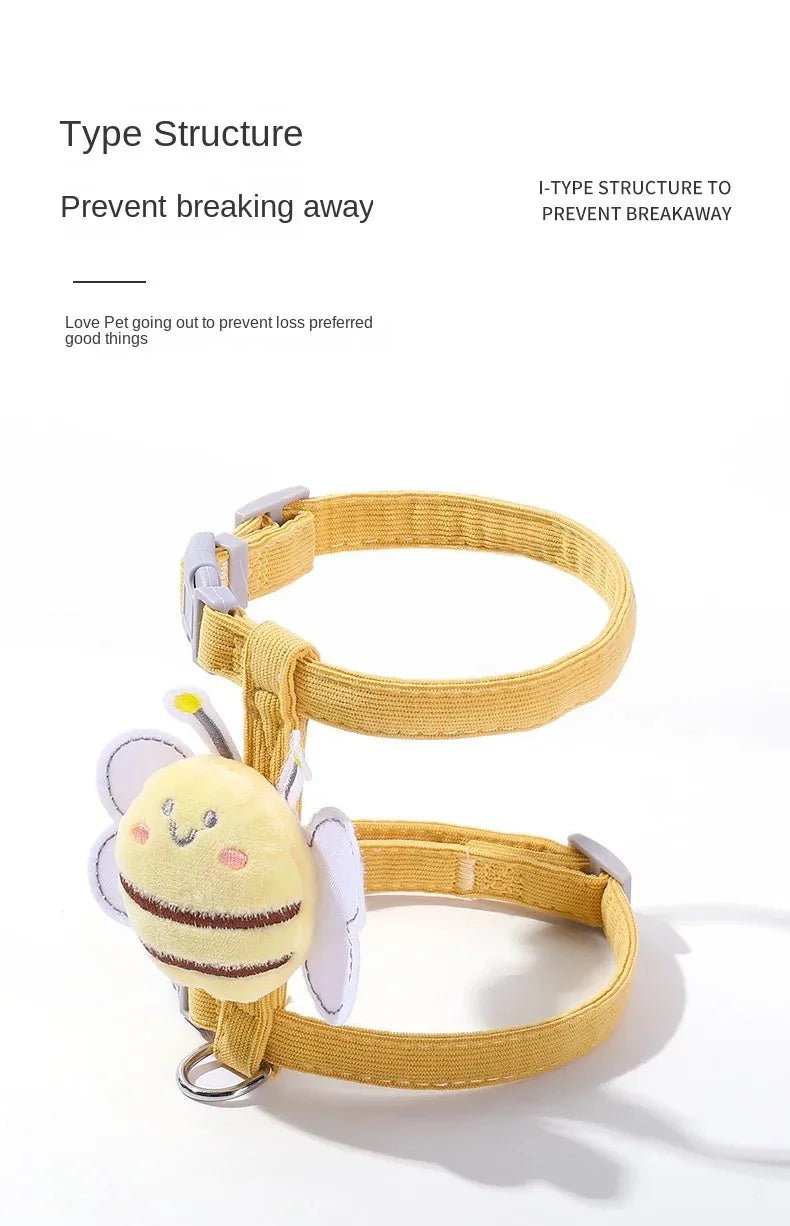 Cartoon Bee Pet Harness & Leash Set – Adjustable Vest for Cats & Small Dogs