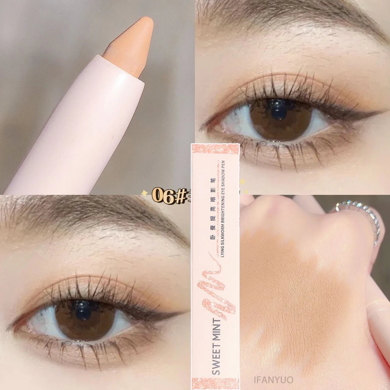 Crayon Eyeliner Blanc Pailleté – 15 Couleurs, Mat Marron, Rose, Effet Perlé, Maquillage des Yeux, Stylo Silkworm, Illumine le Regard
