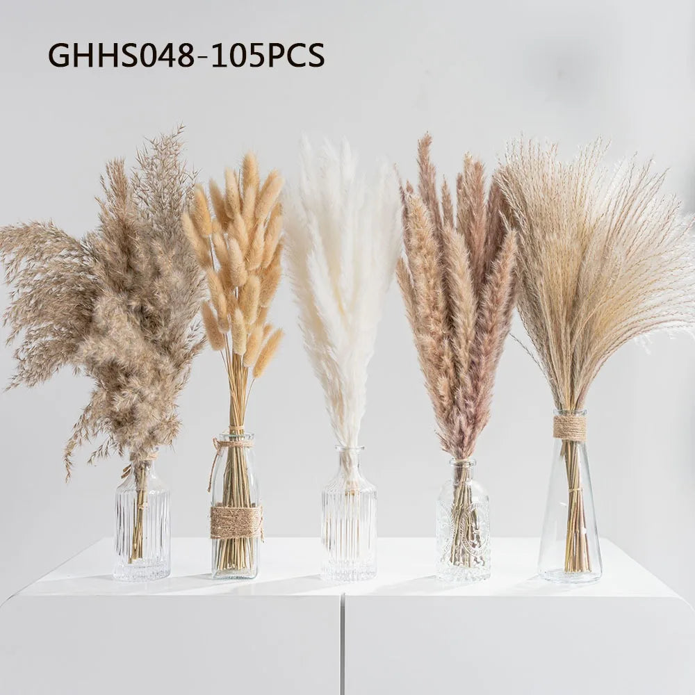 120PCS Pampas Bunny Tail Grass Bouquet – Boho Dried Artificial Flower Set