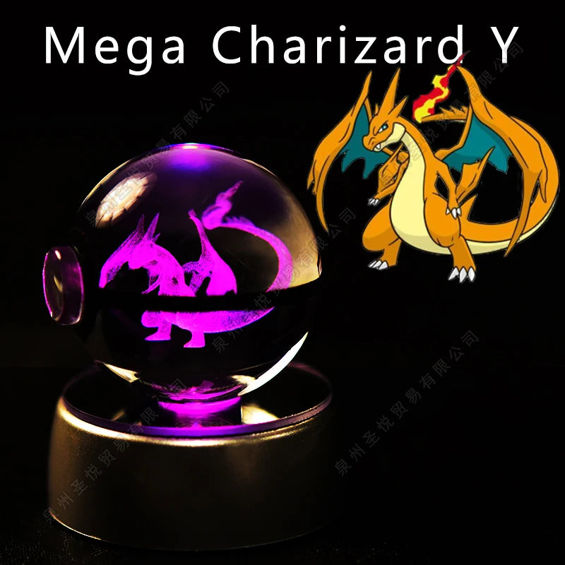 3D Pokémon Crystal Ball Night Light – Pikachu, Gengar & Mewtwo LED Glass Lamp
