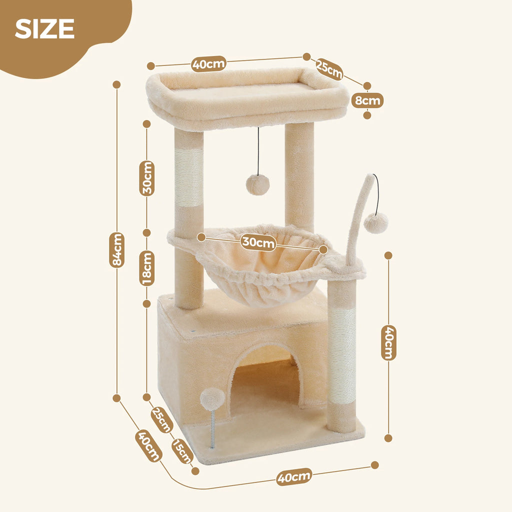4-in-1 Cat Tree – Cat Condo, Hammock, Scratching Post & Top Perch