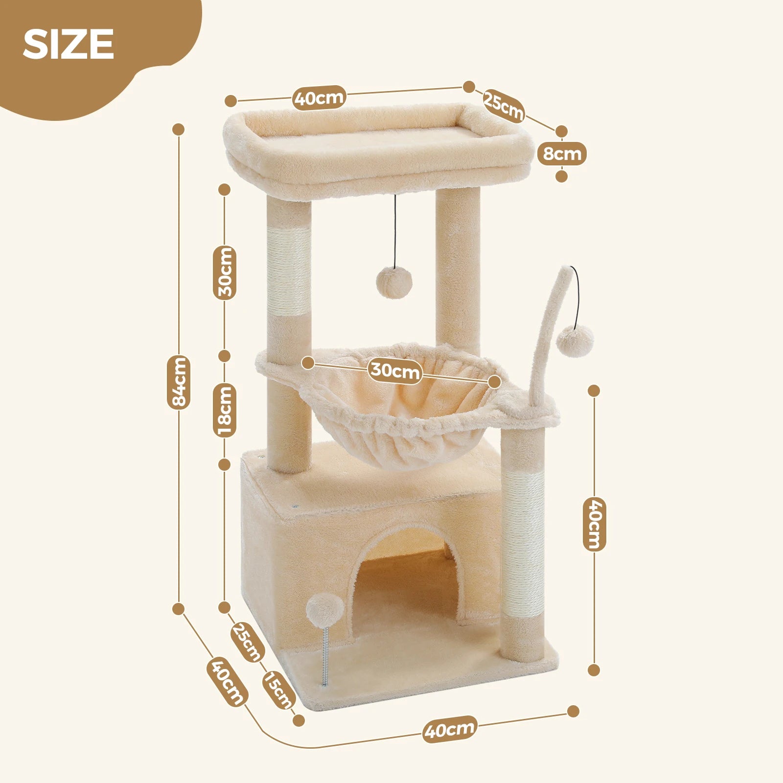 4-in-1 Cat Tree – Cat Condo, Hammock, Scratching Post & Top Perch