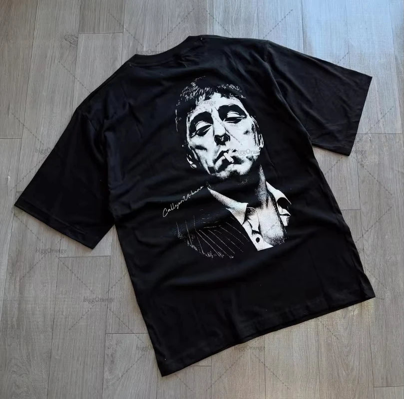 2025 américain été nouveau décontracté ample noir coton T-shirt hommes Y2K Harajuku rétro mode surdimensionné à manches courtes femmes