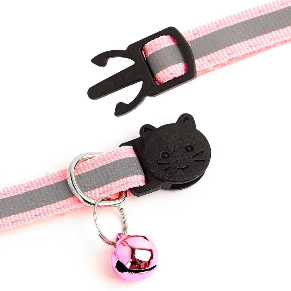 Personalized Reflective Cat Collar with Engraved ID Tag & Bell